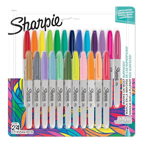 SHARPIE Rotuladores Permanentes | Rotuladores de Colores Punta Fina | Colores Surtidos | 24 Rotuladores