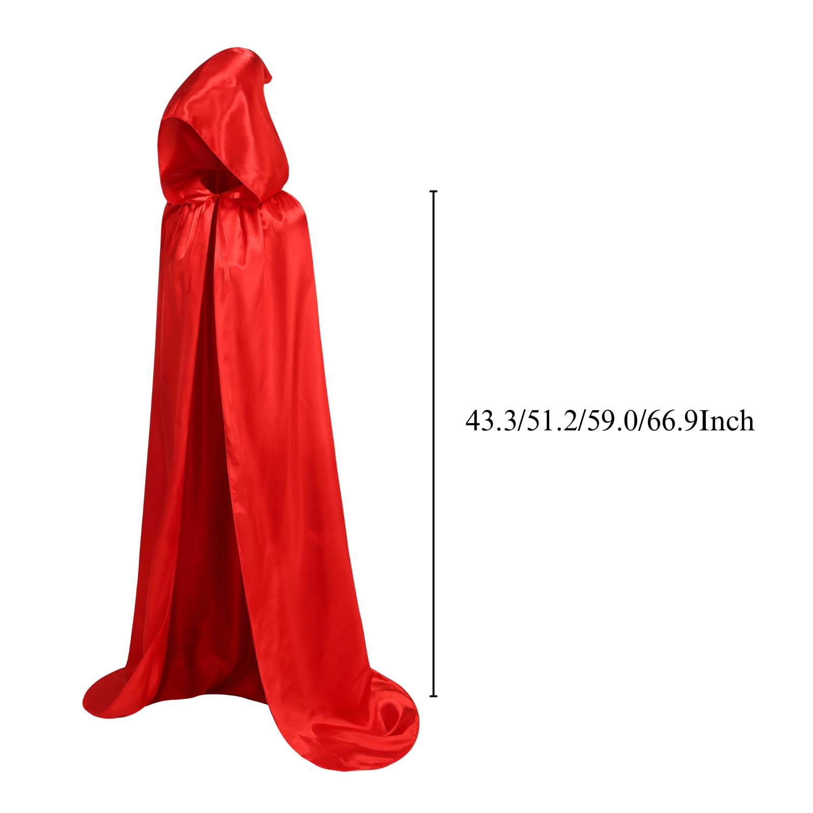 RRCBMD Adult Satin Hooded Cloak Unisex Long Red Cape with hood Ponchos Women Men Halloween Cosplay Cloak Costume 59.0Inch - Image 3