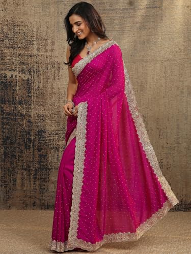 Image of Libas Embellished Silk Blend Saree for Women With Unstitched Blouse Piece | Traditional Saree for Party & Wedding