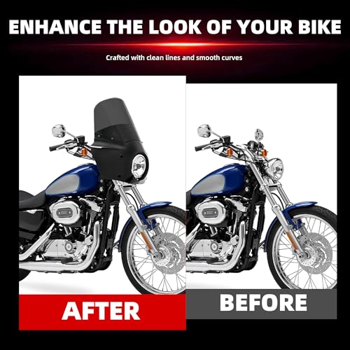 Image of FATECIM Motorcycle 5.75 inch Headlight Fairing with 13 inch Smoke Windshield Windscreen & 35-41mm Mounting Hardware For Harley 86-15 Sportster 1200 Iron 883 XL883N Seventy Two Sportster 1100