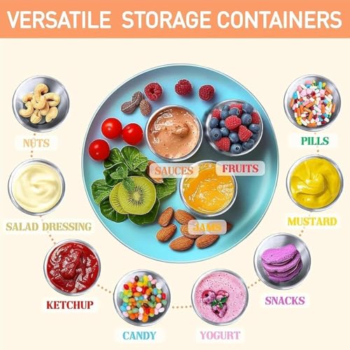 Image of Stainless Steel Mini Storage Containers with Lid Leak-Proof Small Round Sauce & Chutney Cups for Kids Tiffin Lunch Box Salad Dressing Snacks Travel Food Container (2 PCS,50 ml)