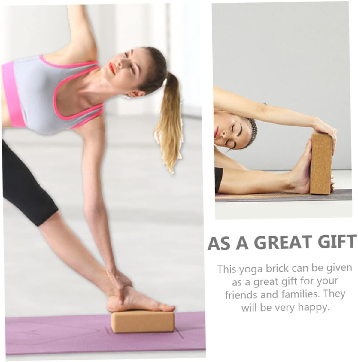 WOONEKY Dancing Yoga Training Block Natural Cork Yoga Brick for Beginners Lightweight Support for Meditation and Fitness