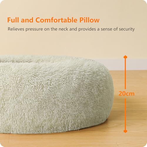 HMTOPE Orthopädisches Hundebett rund Hundekissen Hundesofa Katzenbett Donut Kuscheliges Hundekorb Waschbar, 80 cm Ø, Beige