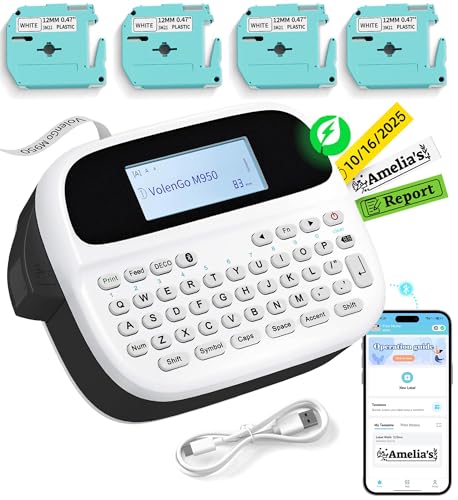 Label Maker Machine with 4 Tapes, M950 Rechargeable Backlit Portable...