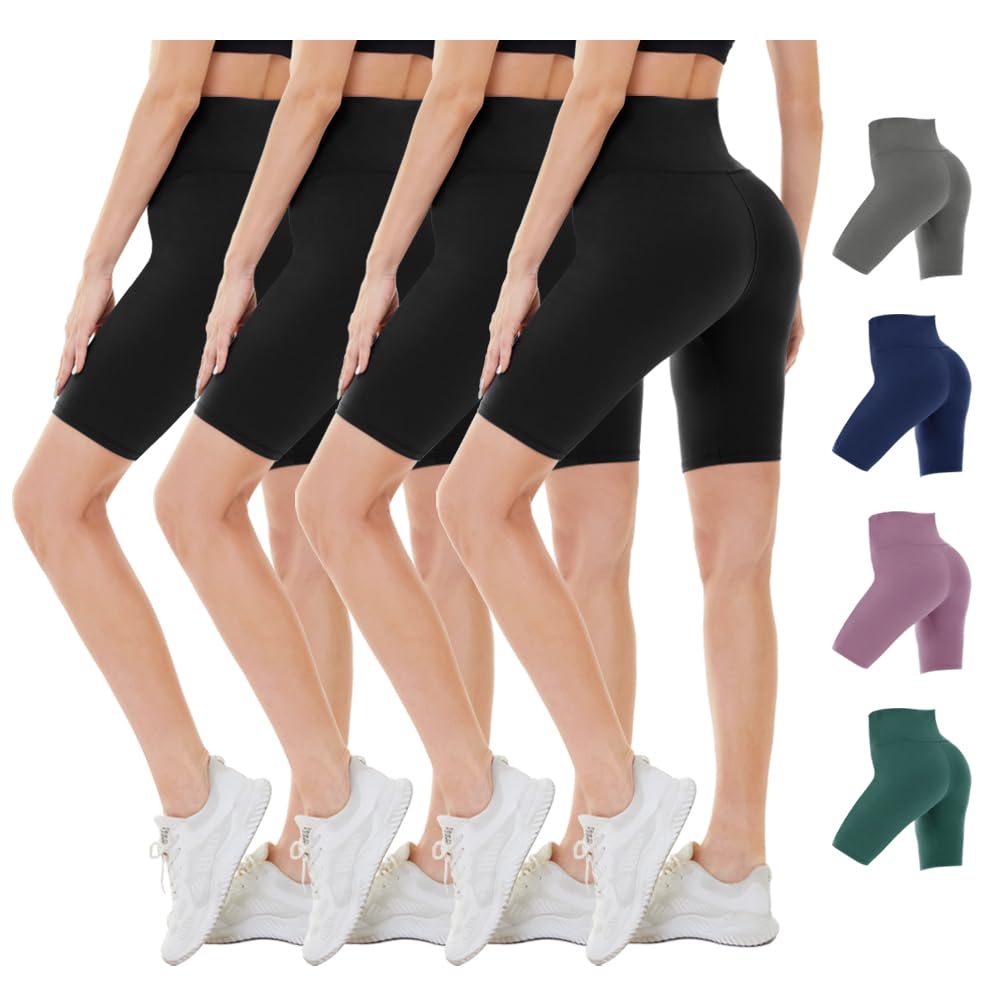 CAMPSNAIL 4 Pack Biker Shorts Women - 5"/8" High Waisted Soft Tummy Control for Workout Gym Yoga Running Summer Shorts