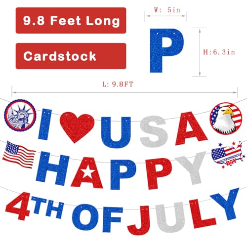 Image of Veterans Day Decorations Banner Glitter Letter, Patriotic Backdrop for Family 4th of July decoration, NO DIY Pre-Assembly, Fourth of July Paper Banner Independence Day Party Supplies