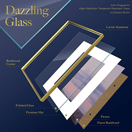 Image of VCK 16x20 Aluminum Picture Frames Gold for Wall, 3 Pack Metal Poster Frame with Real Tempered Glass High Definition, For Photo 11x14 with Mat 16x20 without Mat