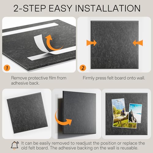 Image of MaxGear Felt Bulletin Board 36 inch x 24 inch, Dark Gray Felt Wall Tiles Push Pins