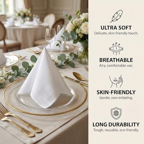 Image of Goaste 24 Pack White Cotton Handkerchiefs, 16 Inch Soft Pure Cotton Hankies for Men, Classic Pocket Square Towel with Hem for Suit, Gifting, Weddings, Tea Party, Father's Day