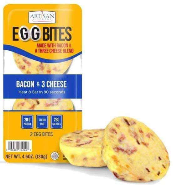 Artisan Kitchens Bacon and Three Cheese Egg Bites - 2 count per pack -- 7 packs per case.