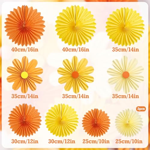 Image of 11PCS Paper Flowers Decorations for Wall Daisy Paper Fans Classroom Decoration Paper Orange Backdrop Decor Hanging Paper Fans for Birthday Baby Shower Indoor Spring Deco
