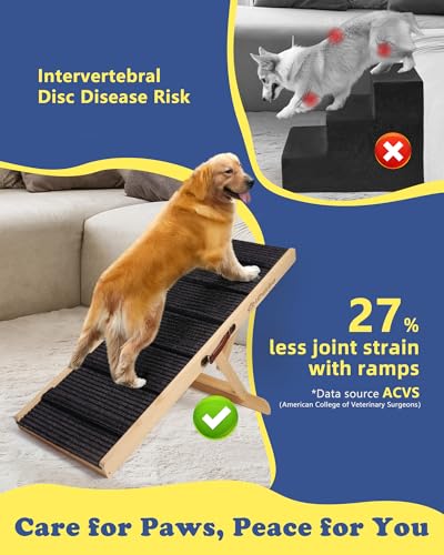 Dog Ramp for Bed Couch Folding Pet Ramps for Small Medium Dogs to Get on Bed, Up to 70 lbs, Adjustable Height 24”, 43.3" Long - Image 4