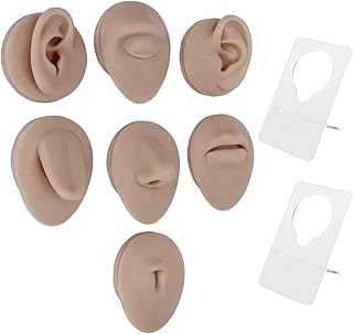 Soft Silicone Model Body Part Displays Set, Flexible Silicone Tongue Mouth Nose Eye Navel Ear Model for Piercing Practice and Jewelry Display(deep)