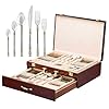 Italian Collection ‘Luxor’ 75-Pс Premium Flatware Set w/Wooden Storage Case, Dining Cutlery Service for 12, 24K Gold…