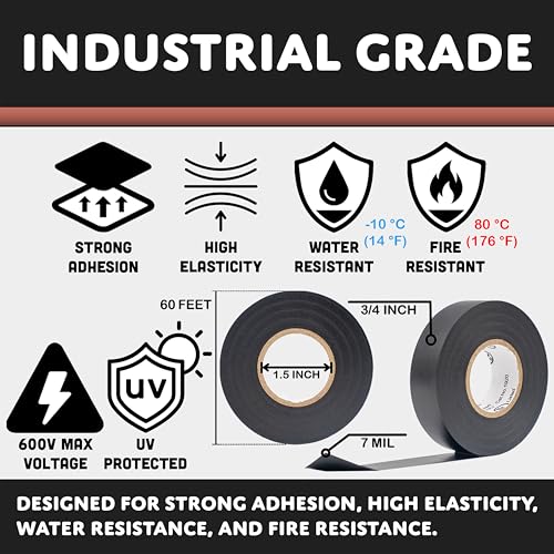 Image of TradeGear Colored Electrical Tape - PVC General Purpose - Waterproof, Flame Retardant, Rubber Based Adhesive, UL Listed - Rated for Max. 600V and 80oC Use - 60' x 3 /4 inch x 0.07 inch (1 Pk Brown)
