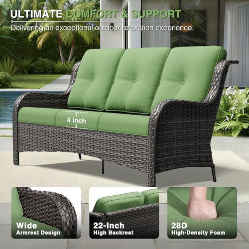 Image of Joyside 5 Piece Wicker Patio Furniture Set, Rattan Patio Chairs with High Back, Deep Seating, Wide Armrest, Thickened Cushions, Outdoor Furniture for Deck, Porch Use