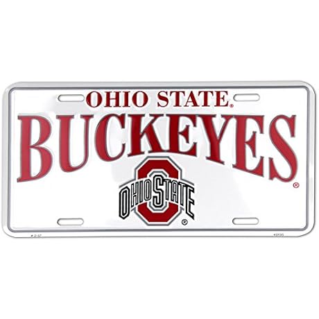 Ohio State Buckeyes White Metal License Plate