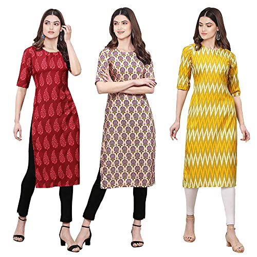 Image of Pinkmint Women's Crepe Digital Print Straight Kurta [Pack of 3] (CKB 337-330-336)