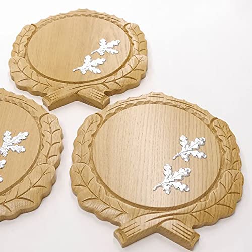 GTK 3 placas de cuña talladas de roble claro AF 19 cm con 6 hojas de roble portada de aluminio para cuñas, tabla de especias, cartel para trofeos