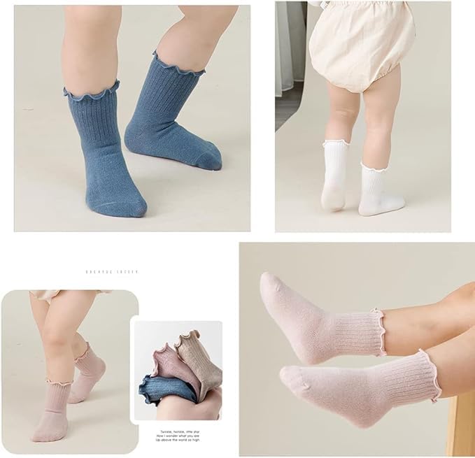 WKLOUYHE Baby Toddler Girls Ruffle Socks Girl's Frilly Dress Baby Summer And Winter Mesh Solid Crew Socks_Pack Of 05,3-6 Months(Multicolour) 4