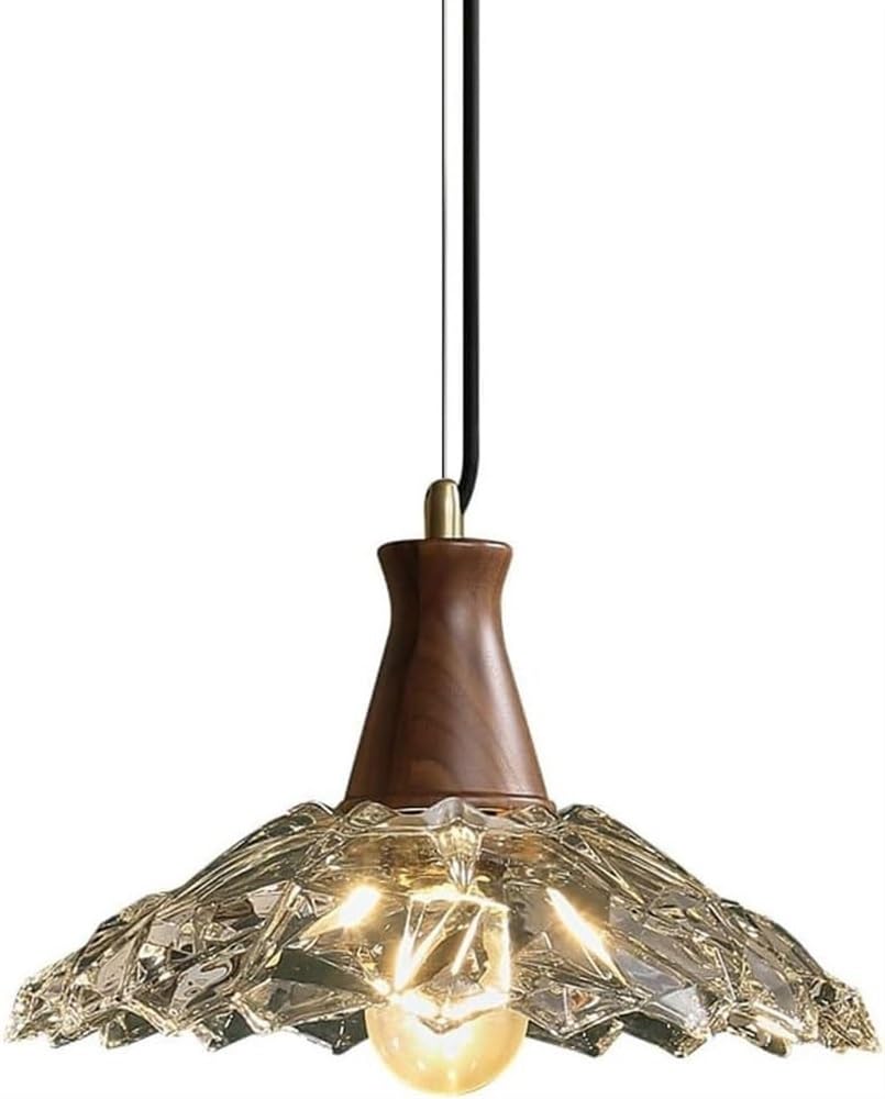 Riankh Flower Shape Hanging Light Fixture 1-Light, Vintage Clear Glass Shade Pendant Lamp Modern Adjustable Height Chandelier, for Kitchen Sink Dining Room