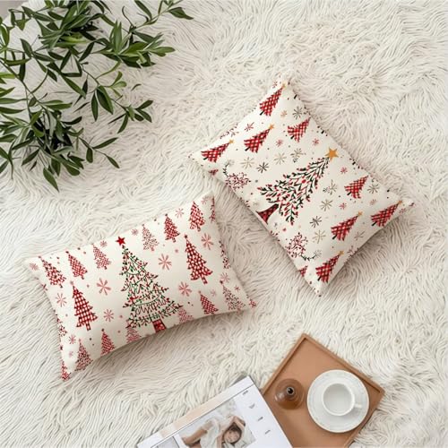 Housse de coussin 50x80 cm Noël en lin imperméable lot de 2 rouge - 4