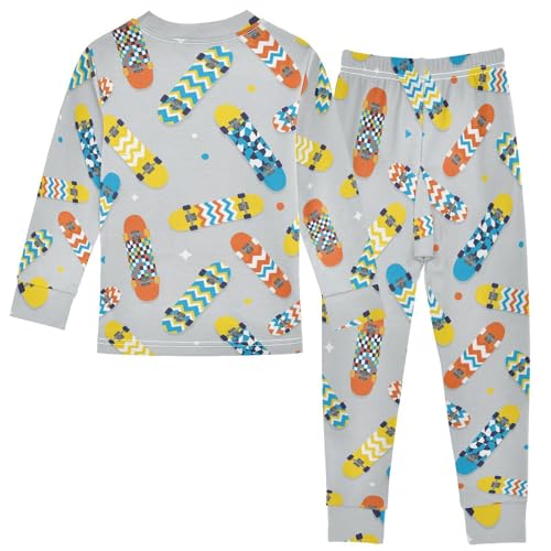 Pajama Sets Long Sleeve Skateboards Colorful Pattern Soft Comfy Sleepwear 2 Piece PJS 3-8T3