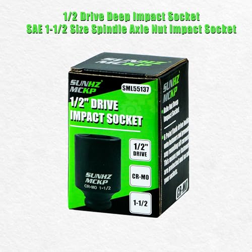 Image of SUNHZMCKP 1 /2 Inch Drive Deep Impact Socket, SAE 1-1 /2 Inch Socket, 6 Point | Large Sockets, 6 Point Axle Nut Socket for Easy Removal of Axle Shaft Nuts, CR-MO