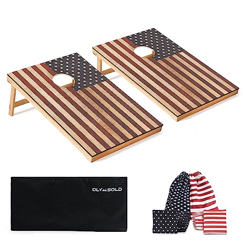 Cornhole Set, Corn Holes Outdoor Game, Regulation Cornhole Boards, Portable Cornhole Set, Classic American Flag Cornhole Set Includes 2 Boards, 8 Cornhole Beans Bags & Carry Case