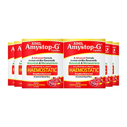 Image of AIMIL Amystop-G Capsules - 20 Capsules (Pack of 6) | Natural Haemostatic | Strengthens Blood Vessels & Checks Excessive Bleeding Naturally