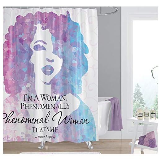 African American Expressions Shower Curtain with Hooks - 71 x 71 Inch, Purple Phenomenal Woman Maya Angelou