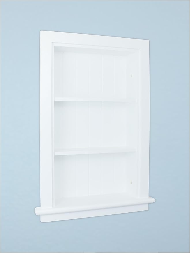 Armario empotrado para baño de madera, sustituto de botiquín, 14 x 24 pulgadas, con repisa y panel de beadboard, color blanco miniatura 2