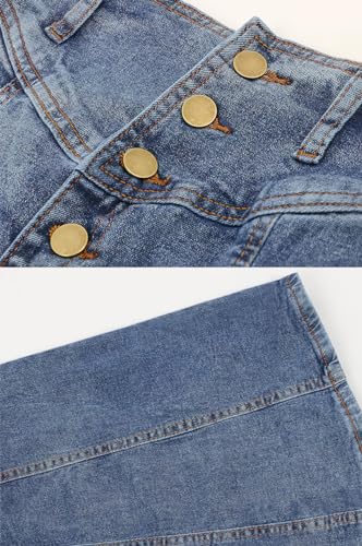 ebossy Women's High Rise Distressed Wash Denim Skirt A Line Swing Maxi Long Jean Skirts3