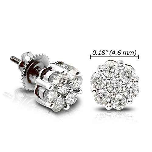10K Gold 0.20 Carats (ctw) Diamond Flower Cluster Earrings 0.18" Diameter2