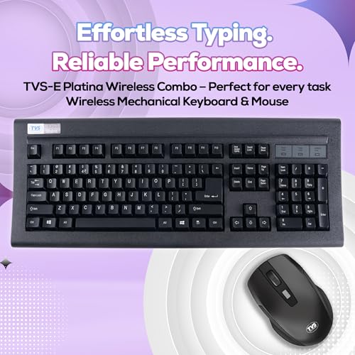 Image of TVS Electronics Platina Wireless Mechanical Keyboard & Mouse Combo | Adujustble Tilt Legs | Laser-Etched Key Caps | Optical Adjustable DPI 1600 | 50M Keystroke | 10M Range | 1-Year Warranty | Black