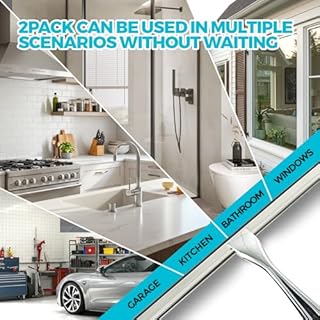 ALFLOD 2PACK Shower Squeegee for Glass Doors, Squeegee for Shower Glass，All-Purpose Tile Walls, Bathroom, Window, Glass and Car Windshield, Mirrors and Kitchen-Stainless Steel, 10 Inches, Silver