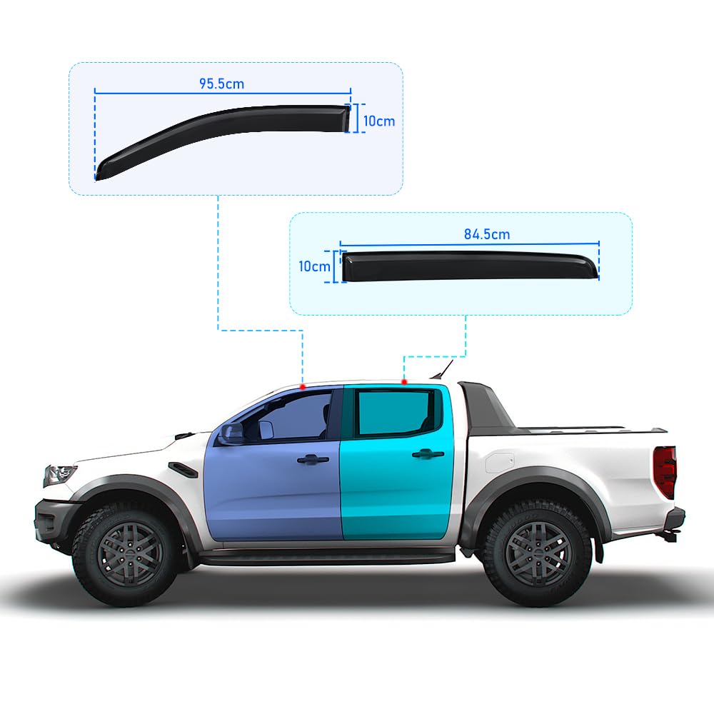 Déflecteurs d'air pour Ford Ranger Wildtrak T7 T8 2015-2022 Raptor XL XLT Tremor Limited Double Cabine (Déflecteurs d'air)