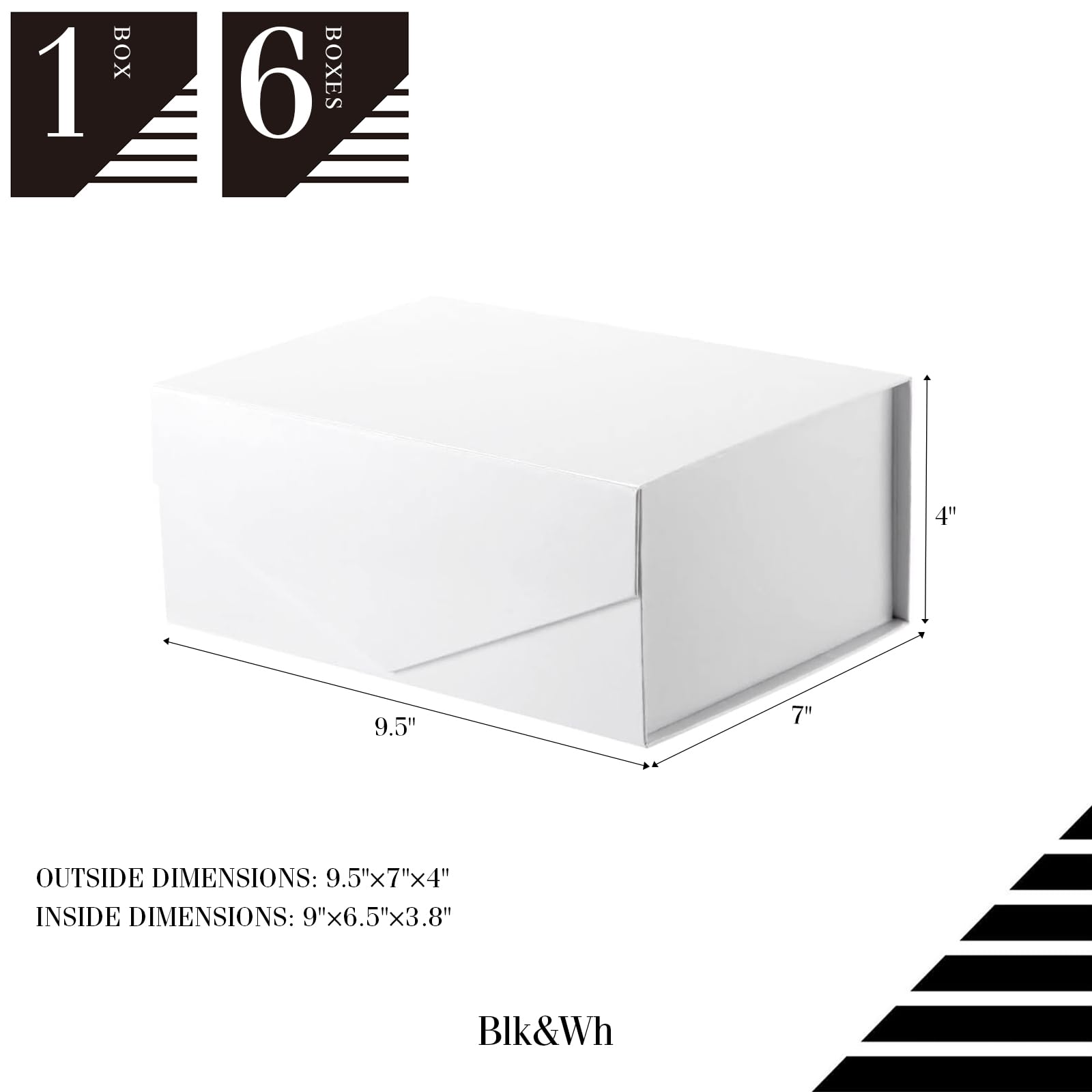 BLK&WH 6 Gift Boxes 9x6.5x3.8 Inches, White ... - UK - View #2