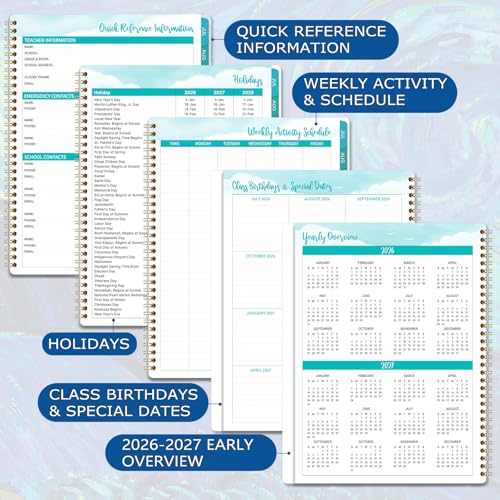 Image of Teacher Planner 2026-2027 - Academic Lesson Planner, Jul 2026 - Jun 2027 | Weekly & Monthly Planner, 12 Colorful Monthly Tab, Premium Paper, Inspirational Quotes, Helps Better Teaching, 8.5 inch x 11 inch