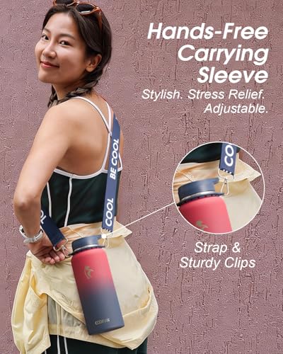 Image of Coolflask 40 oz Water Bottle Insulated Stainless Steel with Strap