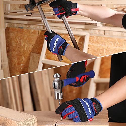 Workpro Safety Work Gloves, Mechanic Working Gloves For Men Women, Touch Screen, Terry Fabric, Non-Slip (M, Blue Black) #TOP6