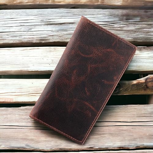 Image of F&L CLASSIC Men's RFID Vintage Look Genuine Leather Long Bifold Wallet Checkbook Wallets, hard wax crunch, Classic