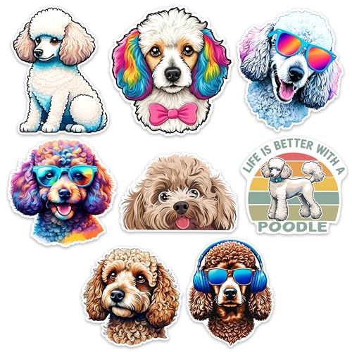 Image of Poodle Dog Sticker 8 Pcs (Large Size) Vinyl Stickers Laptop Waterproof Decal for Car Bumper Water Bottle Window Funny Party Birthday Decorations - Size 4 Inches