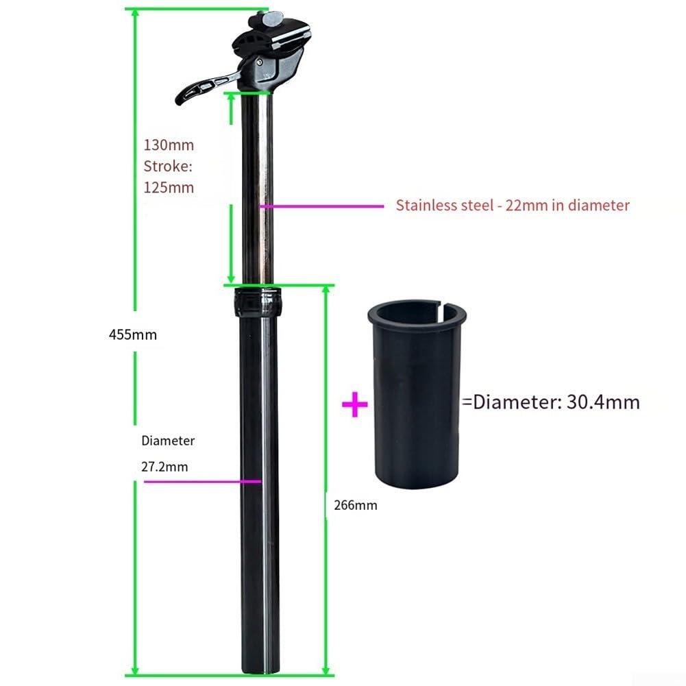 Fahrrad-Sattelstütze, Handregulierung, Öl-Luftmischung, leichte Aluminiumlegierung, verstellbare Federungsdurchmesser, Optionen: 27,2 mm, 28,6 mm, 30,4 mm, maximale Traglast 100 kg, schwarz, Radfahren