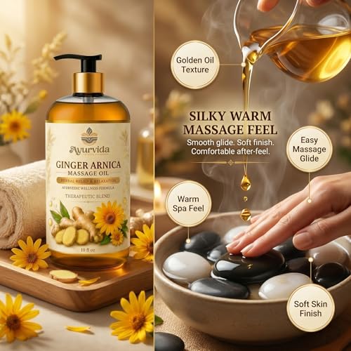Image of Ginger Arnica Post Workout Massage Oil - Body Massage Oil with Ginger & Arnica for Back Pain, Muscle Relaxing & Tired Muscles | 300ml