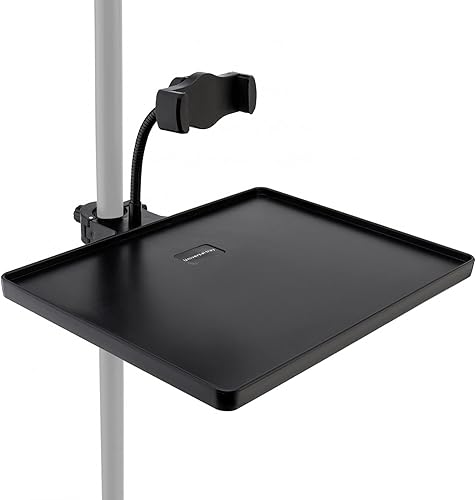 RTNLIT Soporte de micrófono ajustable con abrazadera para teléfono en estante utilitario, bandeja firme para transmisión en vivo, escenario, hoja de