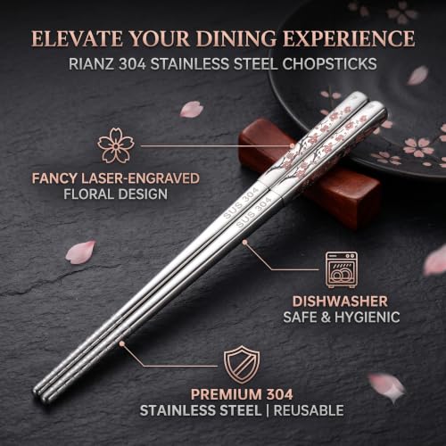 Image of RIANZ 304 Stainless Steel Korean Chopsticks 23.5 cm, Laser Engraved, 1 Pair (Style 1)