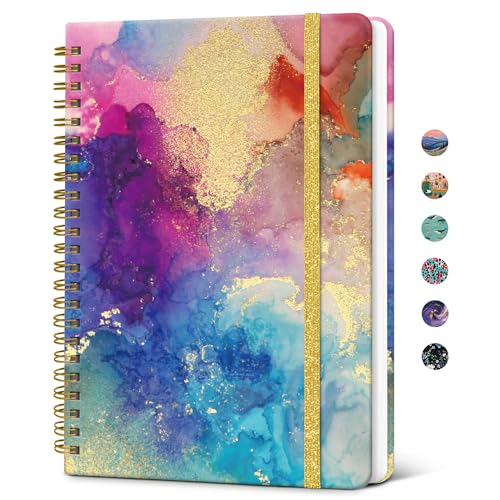 Taja Spiral Lined Journal for Women, Notebook for Work with Pretty Cover, 140 College Ruled Pages, Hardcover Notebook for Journaling, Note Taking, Bible Study, Color Splash