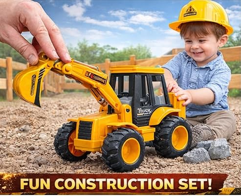 Brand Conquer Plastic Construction Realistic Engineer Vehicle Pushdozer Excavator Bulldozer Construction Toys Truck Machine for Kids Yellow (Excavator Bulldozer) 2