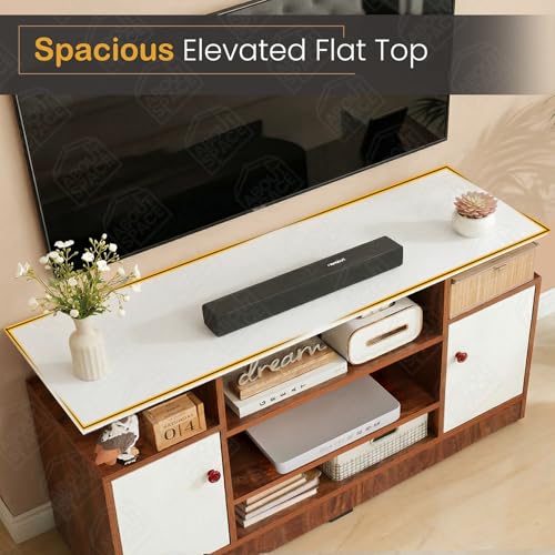Image of ABOUT SPACE TV Unit - Engineered Wooden TV Stand with Adjustable Shelf Storage Cabinet with Door for Console, Home Theatre for Living Room - DIY Entertainment Unit for 32-50 Inch - White & Oak Red